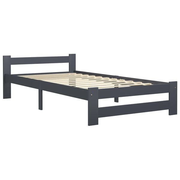 vidaXL Bed Frame without Mattress Dark Grey Solid Pine Wood 100x200 cm