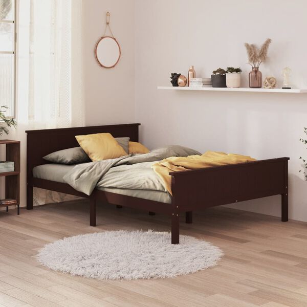 vidaXL Bed Frame without Mattress Dark Brown Solid Wood Pine 140x200 cm