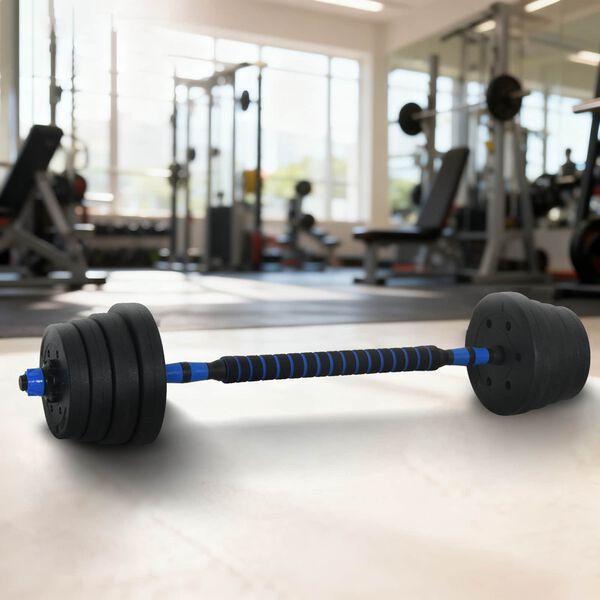 vidaXL 2-in-1 Dumbbell Set Black and Blue 121 x 19.5 x 19.5 cm