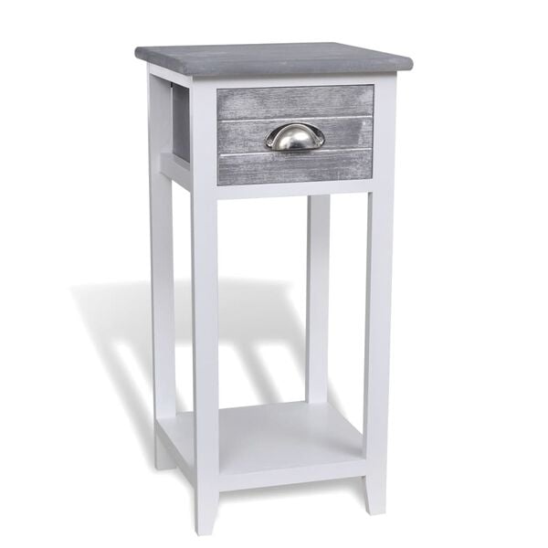 vidaXL Nightstand with 1 Drawer Grey and White