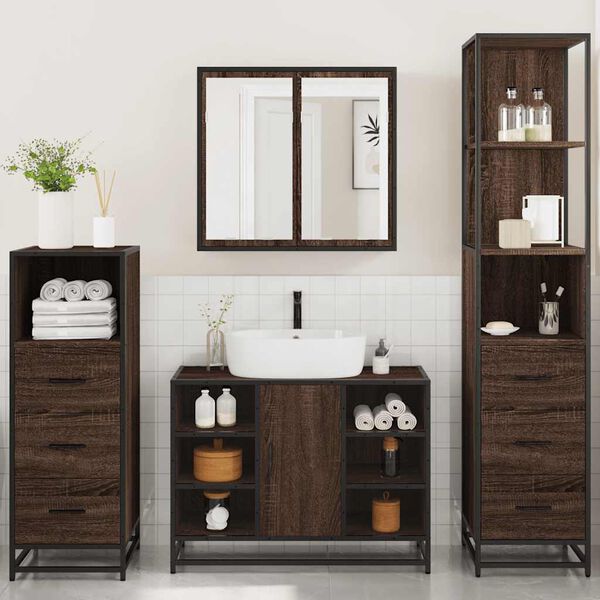 vidaXL 4&nbsp;Piece Bathroom Furniture Set&nbsp;Brown Oak Engineered Wood