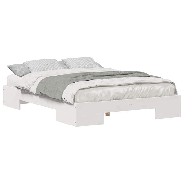 vidaXL Floor Bed Frame with Storage White 120 x 190 cm Solid pine wood
