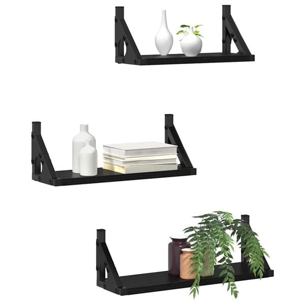 vidaXL Wall Shelf Wall-mounted with Storage 3 pcs Black Oak
