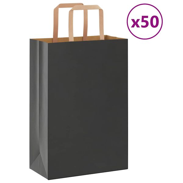 vidaXL Paper Bags 50 pcs with Handles Black 21x11x31 cm