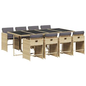 vidaXL 9 Piece Garden Dining Set with Cushions Mix Beige Poly Rattan