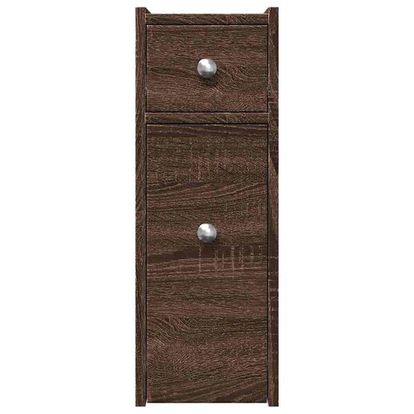 vidaXL Narrow Bathroom Cupboard with Wheels Brown Oak Engineered Wood