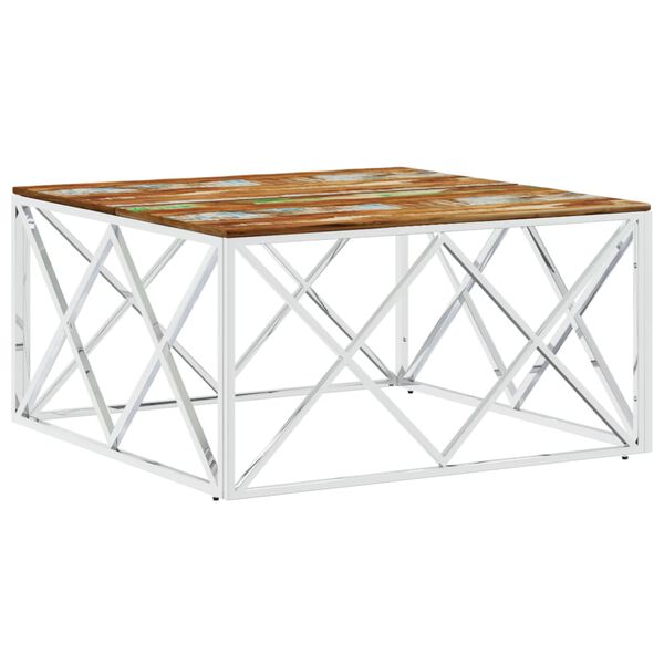 vidaXL Coffee Table Silver Stainless Steel and Solid Wood Reclaimed
