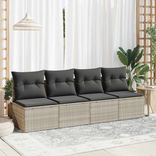 vidaXL 2 Piece Garden Sofa Set with Cushions Light Grey Poly Rattan Acacia