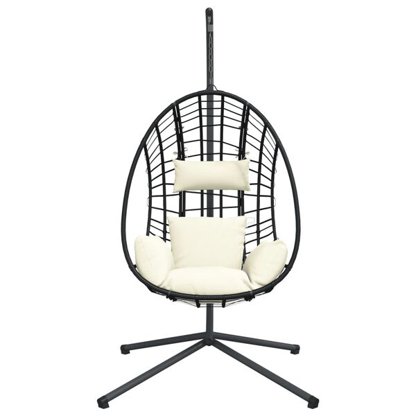 vidaXL Hanging Egg Chair with Stand Beige Rattan and Steel