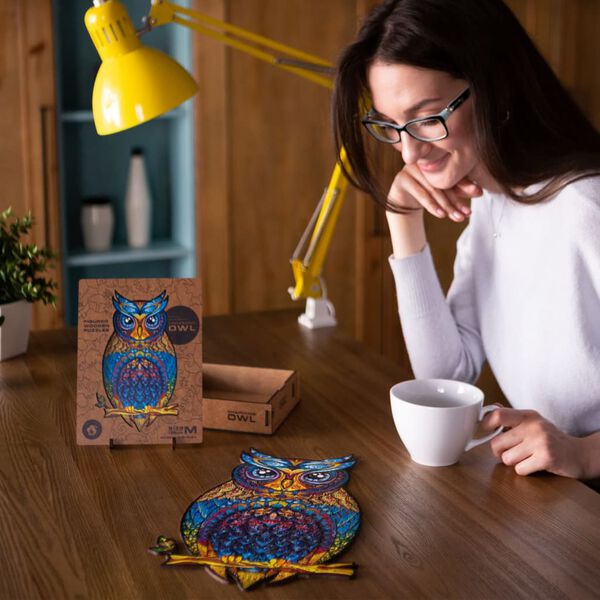 UNIDRAGON 186 Piece Wooden Jigsaw Puzzle Charming Owl Medium 21x35 cm