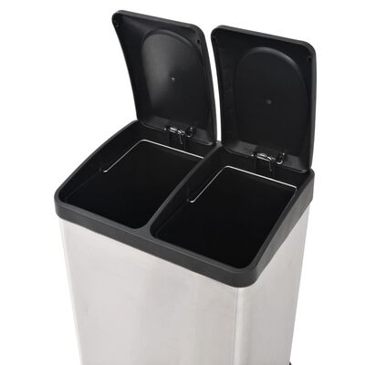 vidaXL Recycling Pedal Bin Garbage Trash Bin Stainless Steel 36 L