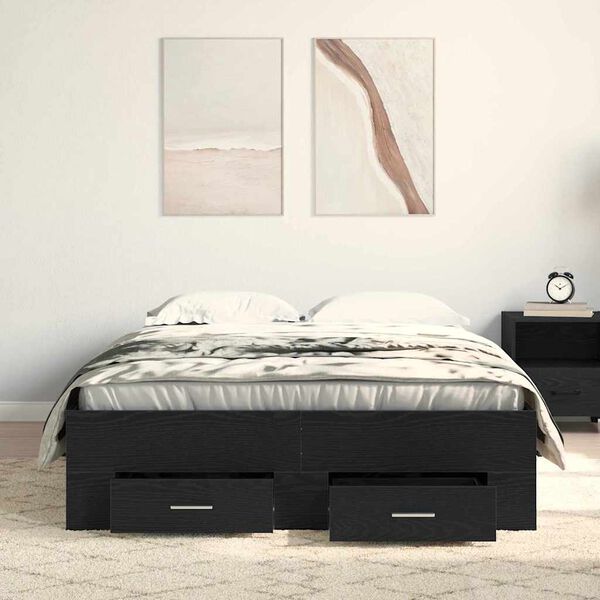 vidaXL Bed Frame with Drawer Black Oak 120 x 200 cm Engineered Wood