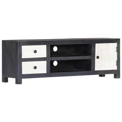 vidaXL Hand Carved TV Cabinet Grey&White 120x30x40 cm Solid Wood Mango