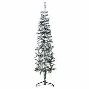vidaXL Artificial Half Christmas Tree | Green and white | PVC, steel | Slim
