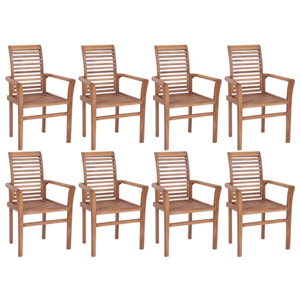 vidaXL Stacking Dining Chairs 8 pcs Solid Teak Wood