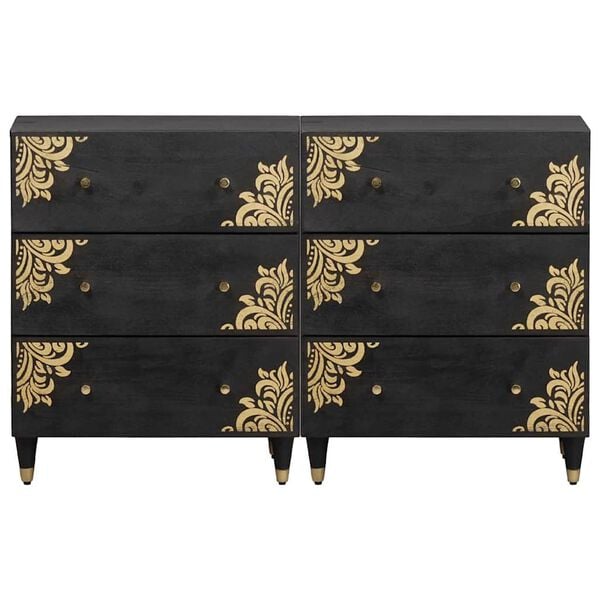 vidaXL Sideboard 2 pcs Black 60 x 33 x 75 cm Solid Mango Wood