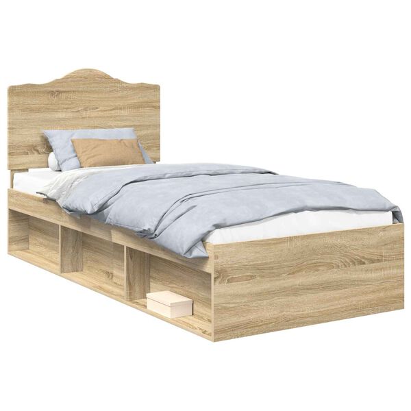 vidaXL Bed Frame with Headboard Sonoma Oak 90 x 200 cm Solid Pine Wood