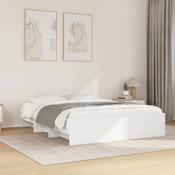 vidaXL Bed Frame without Mattress White 150x200 cm King Size Engineered Wood
