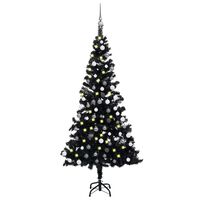 vidaXL Artificial Pre-lit Christmas Tree with Ball Set Black 120 cm PVC