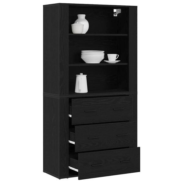 vidaXL Highboard Black Oak 80 x 33 x 150 cm Engineered Wood