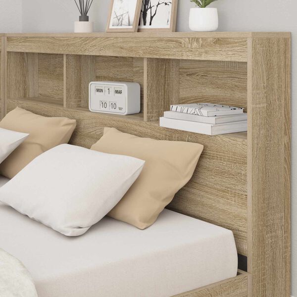 vidaXL Storage Headboard with Shelf Sonoma Oak 160 cm Engineered Wood