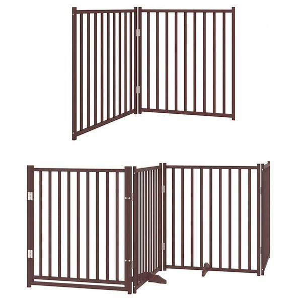 vidaXL Dog Gate with Door Foldable 12 Panels Brown 960 cm Poplar Wood