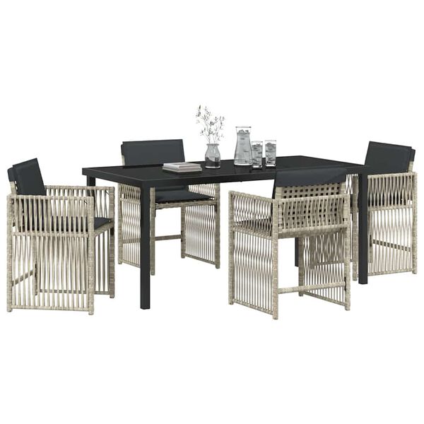 vidaXL Garden Dining Set 5 pcs Light grey Poly rattan