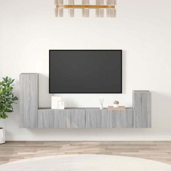 vidaXL 4 Piece TV Cabinet Set Grey Sonoma Engineered Wood