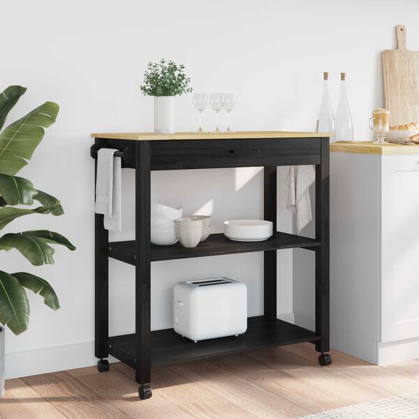 vidaXL Kitchen Trolley Plain Black 88.5 x 40 x 48 cm