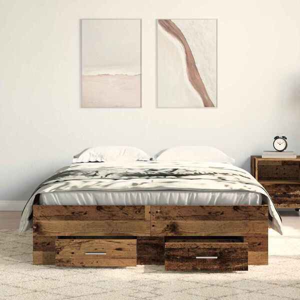 vidaXL Bed Frame with Drawers Old wood 120 x 200 cm Engineered wood