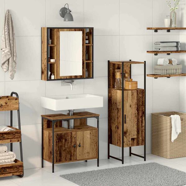 vidaXL Bathroom Furniture Set with Shelf 3 pcs Brown Engineered wood
