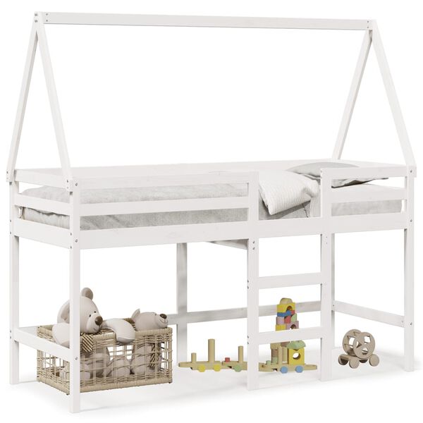 vidaXL Loft Bed with Ladder and Roof without Mattress White 90x200 cm