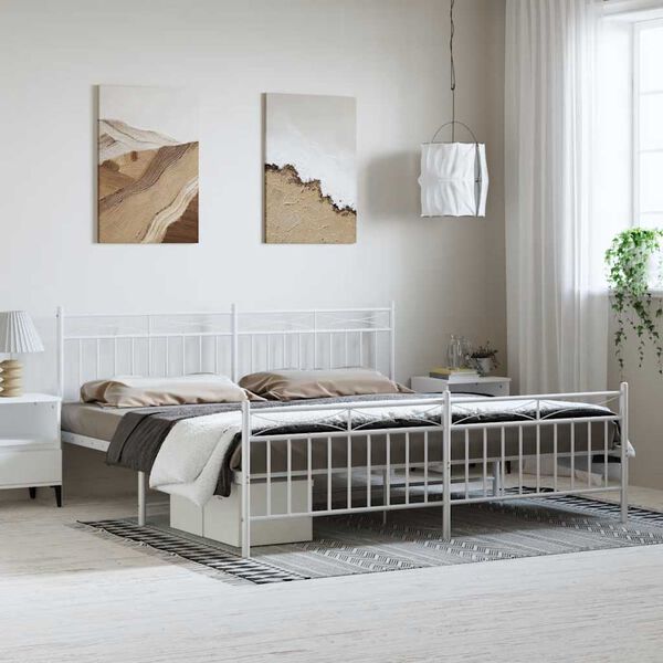 vidaXL Metal Bed Frame without Mattress with Footboard White 183x213cm