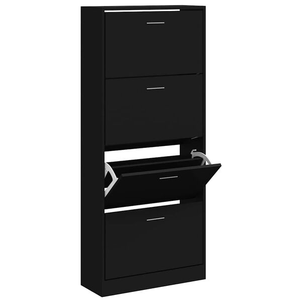 vidaXL Shoe Cabinet Black 63x24x147 cm Engineered Wood