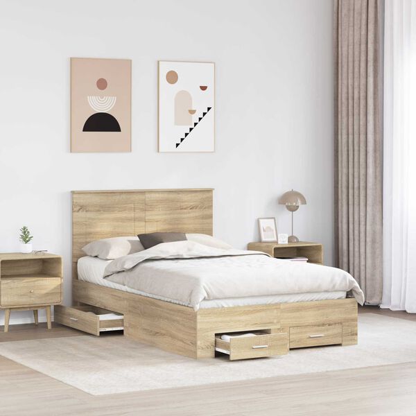 vidaXL Bed Frame with Drawer Sonoma Oak 135 x 190 cm Engineered Wood