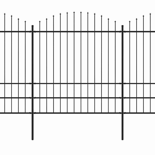 vidaXL Garden Fence with Spear Top Steel (1.75-2)x6.8 m Black