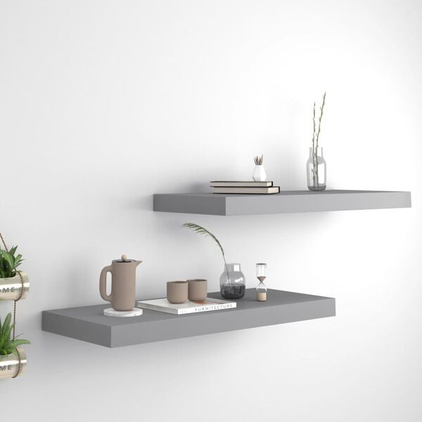 vidaXL Floating Wall Shelves 2 pcs Grey 60x23.5x3.8 cm MDF