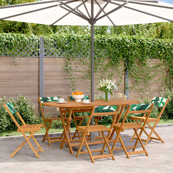 vidaXL Folding Garden Chairs 6 pcs Green Fabric and Solid Wood
