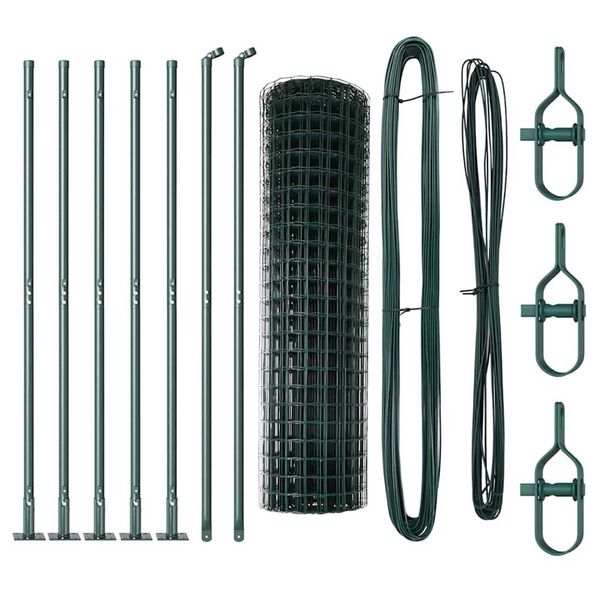vidaXL Fence with Post Green 0.8 x 10 m Steel and PVC