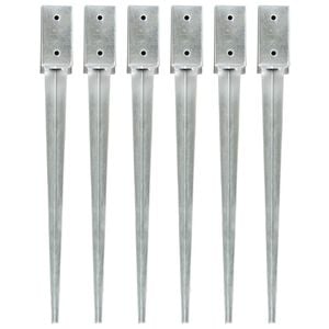 vidaXL Ground Spikes 6 pcs Silver 7x7x75 cm Galvanised Steel