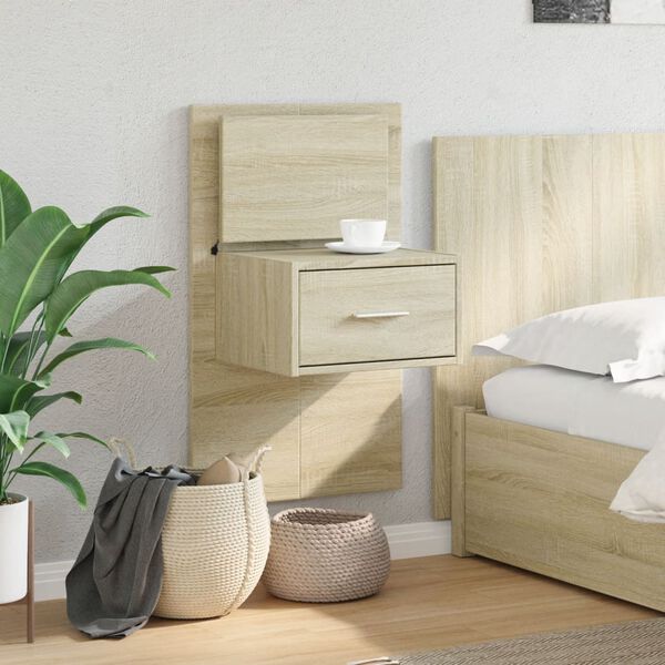 vidaXL Wall-mounted Bedside Cabinet with LED Lights Sonoma Oak