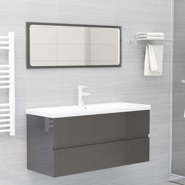 vidaXL 2 Piece Bathroom Furniture Set High Gloss Grey Engineered Wood