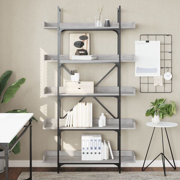 vidaXL Bookcase 5-Tier Grey Sonoma 100x33x180.5 cm Engineered Wood