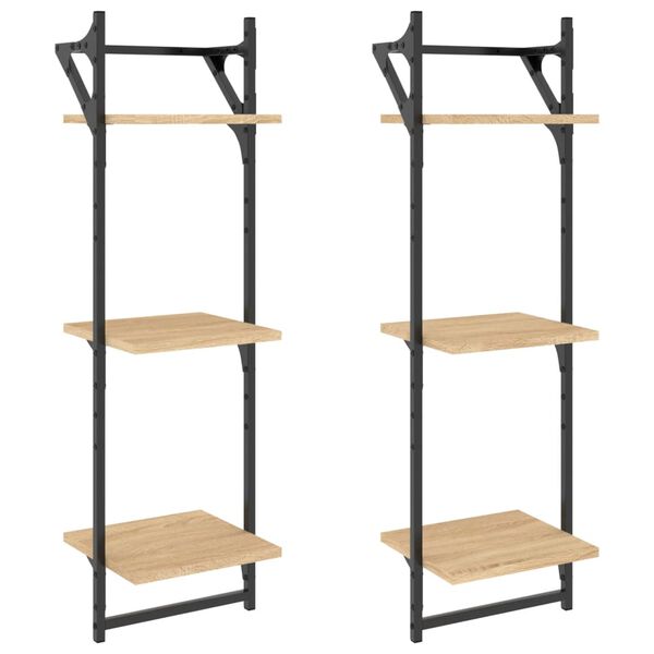 vidaXL 3-Tier Wall Shelves with Bars 2 pcs Sonoma Oak 30x25x100 cm
