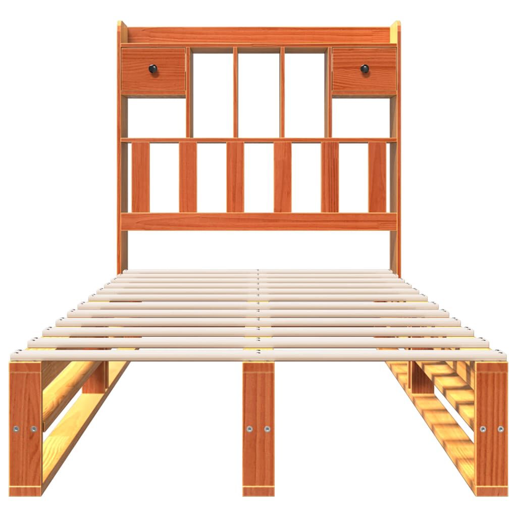 vidaXL Bookcase Bed without Mattress Wax Brown 100x200 cm Solid Wood Pine