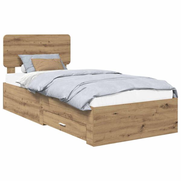 vidaXL Bed Frame with Drawer Artisan Oak 90 x 190 cm Engineered Wood