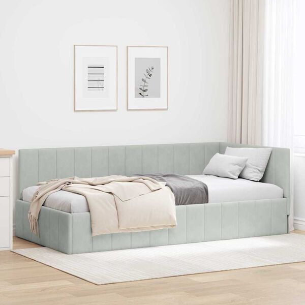 vidaXL Corner Bed Frame Light Grey 90 cm x 200 cm Velvet