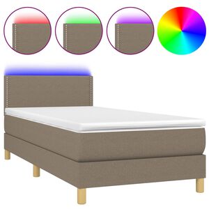 vidaXL Box Spring Bed with Mattress&LED Taupe 90x190cm Fabric