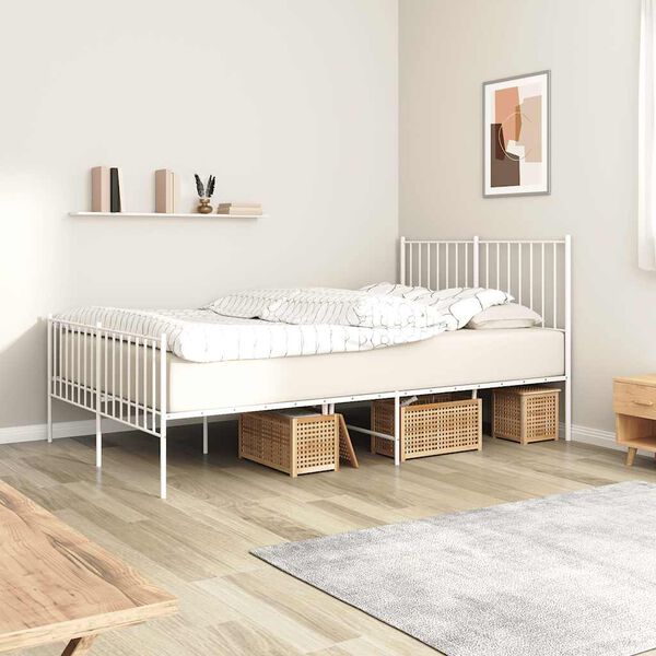 vidaXL Metal Bed Frame without Mattress with Footboard White 120x190cm