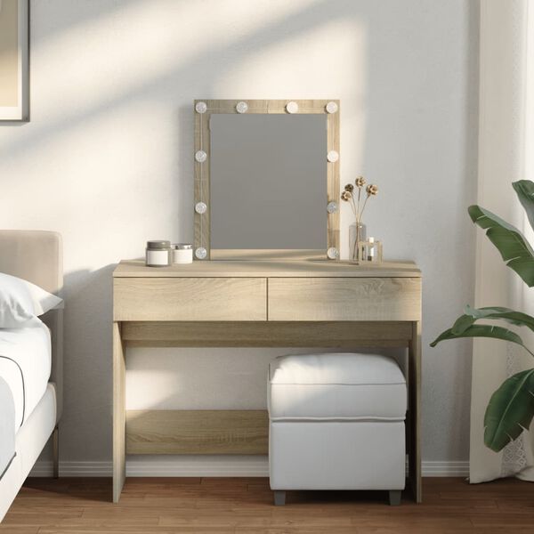 vidaXL Dressing Table with LED Sonoma Oak 100x40x130 cm